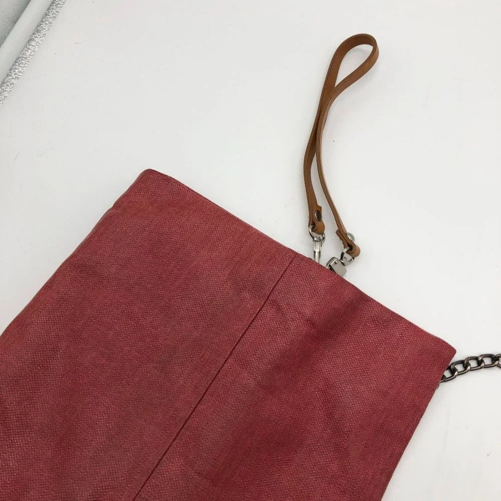 Kenneth Cole Womens Genuine Leather‎ Crossbody Chain Bag Wristlet Red Brick